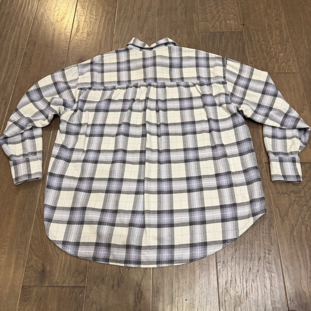Levi Strauss Silver Tab‎ Plaid Flannel Shirt Womens Size S Cream Oversized - Picture 5 of 8